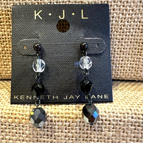 NWT Kenneth Jay Lane Earrings- black and clear glass faceted beads - Picture 4 of 6